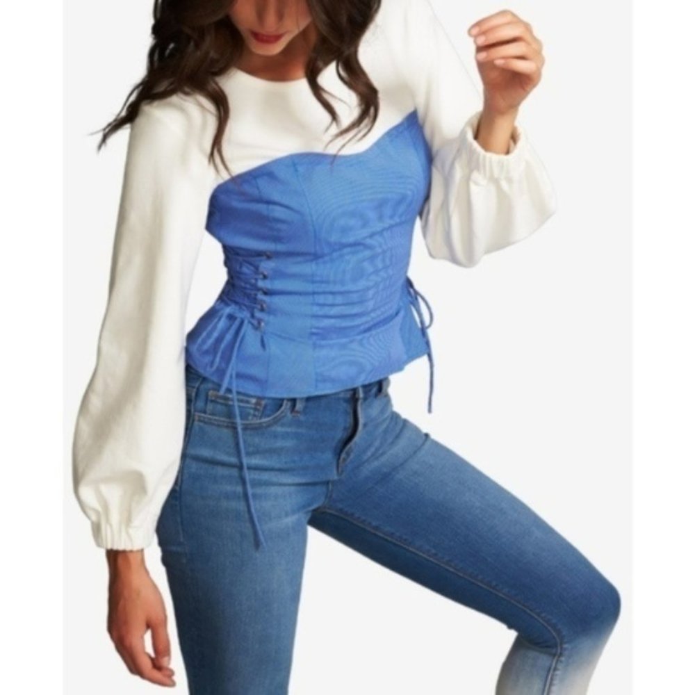 1.State Color blocked Lace-Up Top, Blue